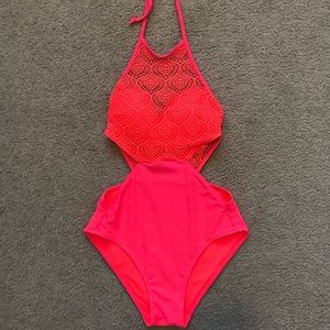 Hollister Crochet Halter Cut Out One Piece